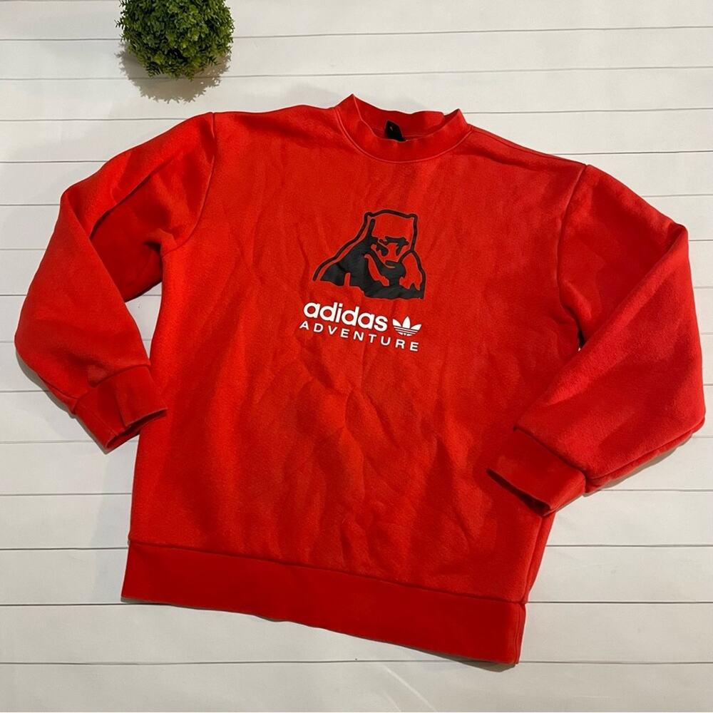 Adidas Original Adventure Red Orange Bear Graphic Pullover Sweatshirt Small